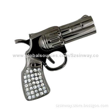 Gun-shaped Metal USB Flash Drive, 3D Metal, 1/2/4/8/16/32GB Flash Memory Capacity